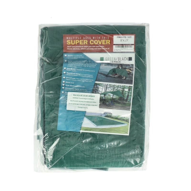 SUPER COVER TARP 2pk 8X10' GREEN/BLACK FINISH SIZE 160SQFT 10 MIL