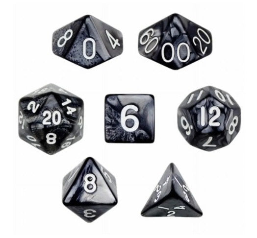 WIZ-DICE 7CT POLYHEDRAL RPG GAMING DICE WITH VELVET POUCH SMOKE