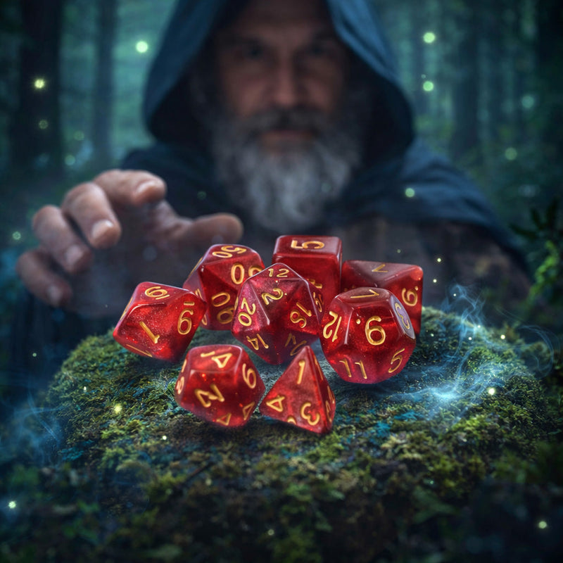 WIZ-DICE 7CT POLYHEDRAL PRG GAMING DICE WITH STORAGE POUCH PHILOSOPHERS STONE
