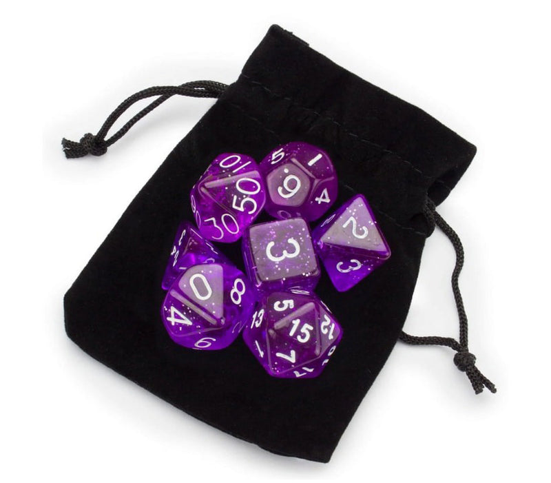WIZ-DICE 7CT POLYHEDRAL RPG GAMING DICE WITH STORAGE POUCH ARCANE AURA