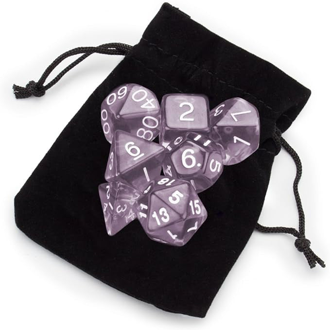 WIZ-DICE 7ct POLYHEDRAL RPG GAMING DICE IN POUCH DROW SKIN