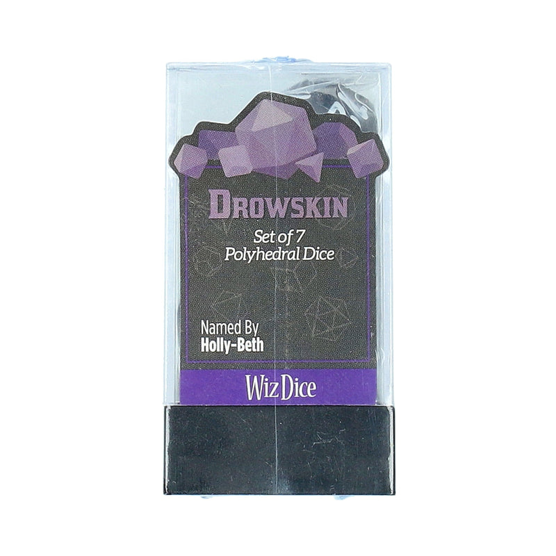WIZ-DICE 7ct POLYHEDRALRPG GAMING DICE SET IN STAND UP BOX DROW SKIN