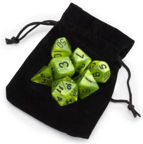 WIZ-DICE 7ct POLYHEDRAL RPG GAMING DICE IN POUCH SWAMP OOZE