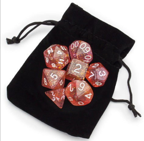 WIZ-DICE 7CT POLYHEDRAL PRG GAMING DICE WITH STORAGE POUCH ROYAL BUBBLEGUM