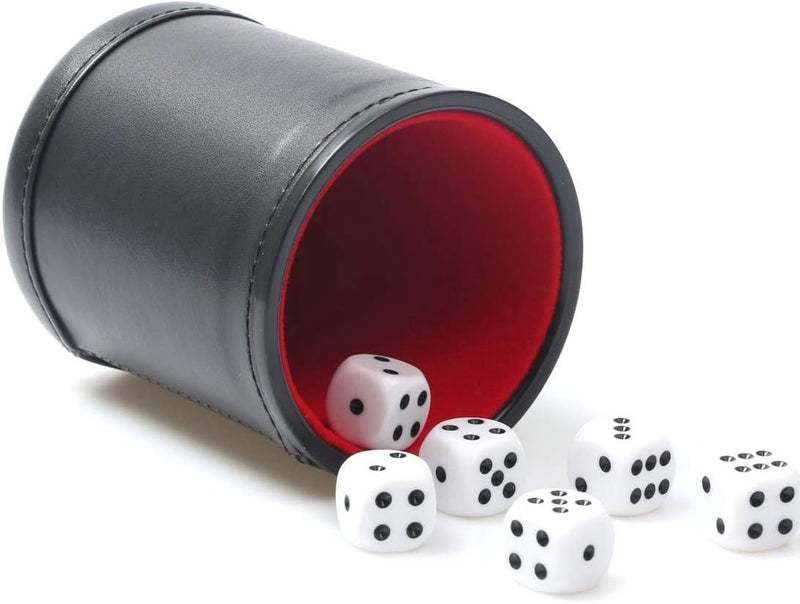 BRYBELLY FELT-LINED LEATHER DICE CUP WITH 5 DICE