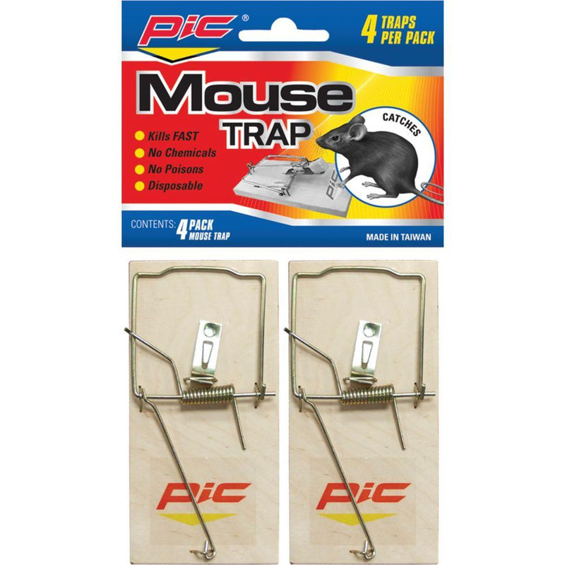 4pk PIC WOOD MOUSE SPRING TRAP