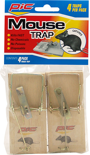 4pk PIC WOOD MOUSE SPRING TRAP