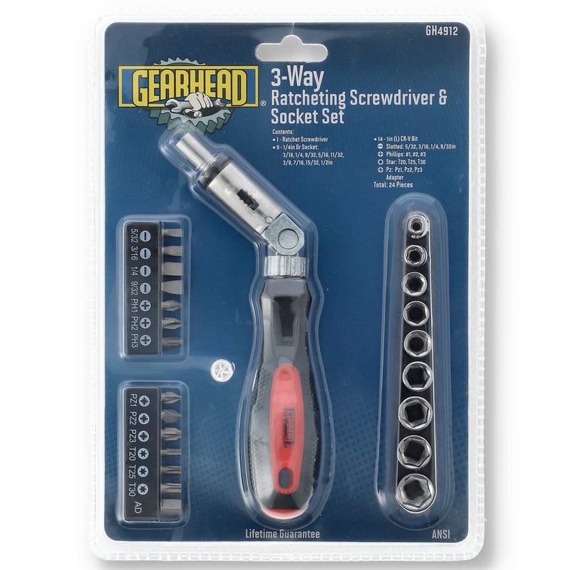 34pc 3way RATCHETING SCREWDRIVER & SOCKET SET