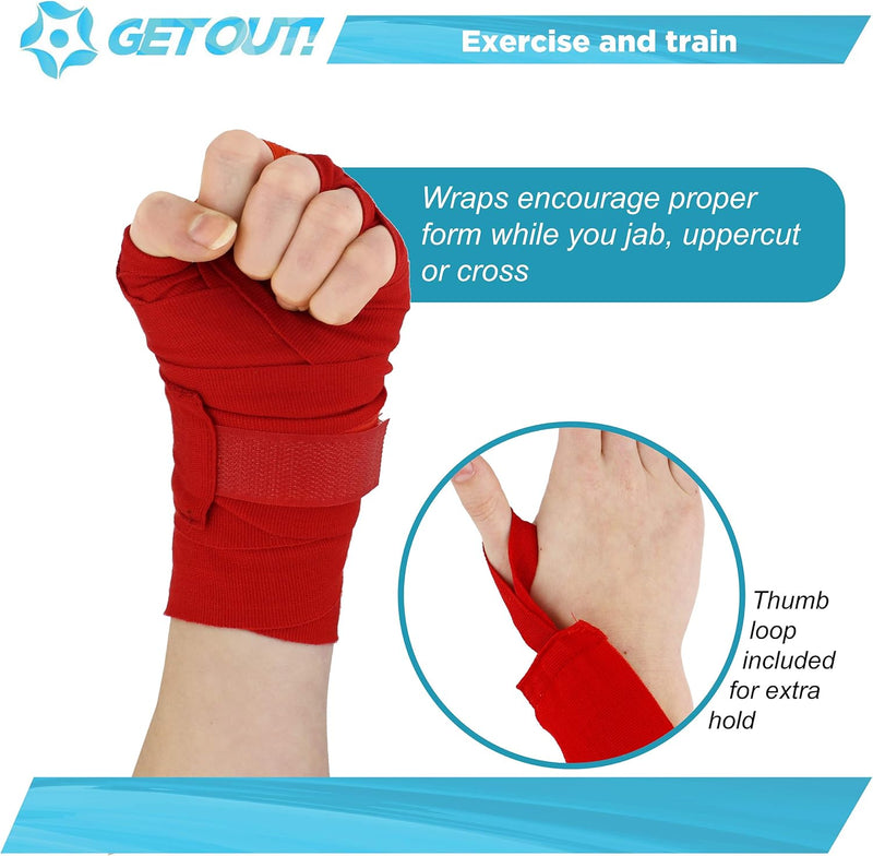 GET OUT 2 PACK 180'' RED BOXING HAND WRAPS