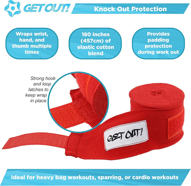 GET OUT 2 PACK 180'' RED BOXING HAND WRAPS