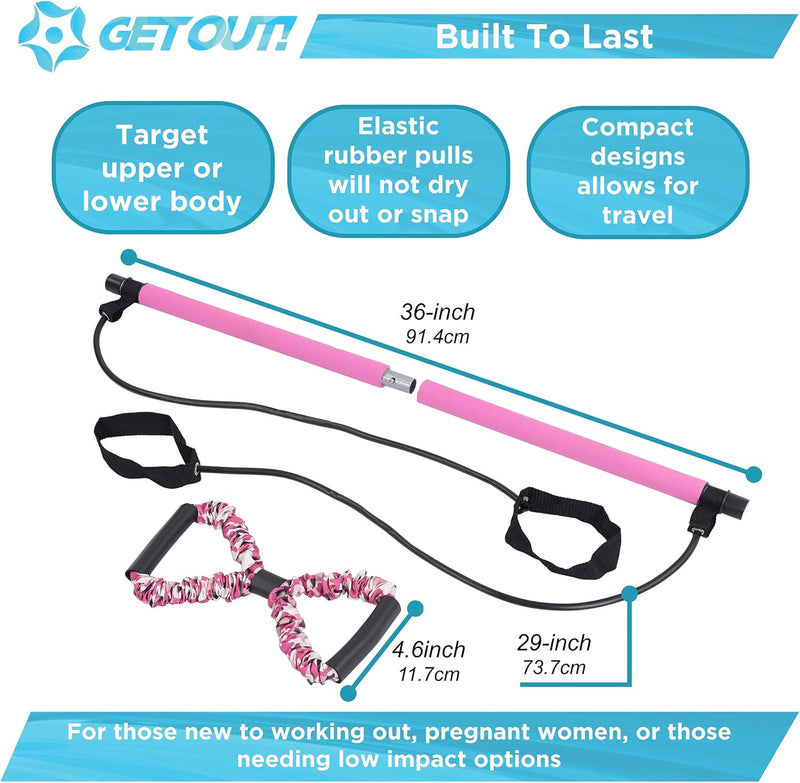 GET OUT PILATES EXERCISE BAR STICK KIT WITH RESISTANCE BAND
