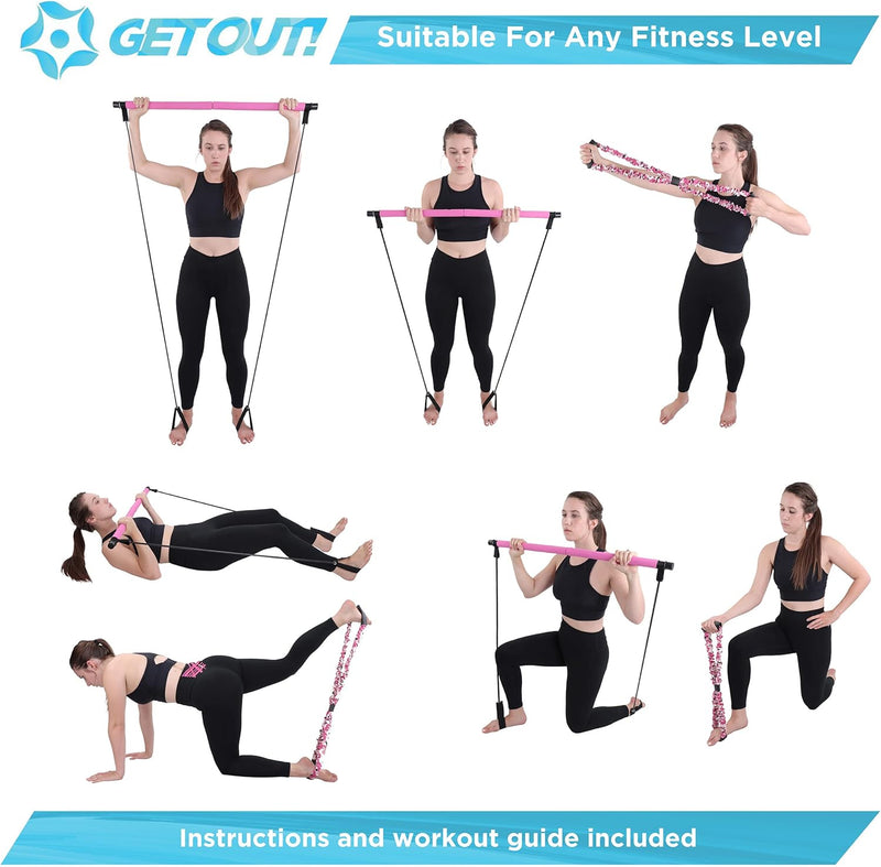 GET OUT PILATES EXERCISE BAR STICK KIT WITH RESISTANCE BAND