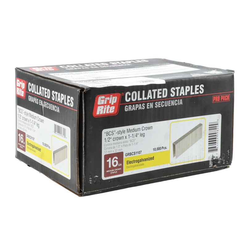 GRIP-RITE 10,000pc BCS STYLE MEDIUM CROWN COLLATED STAPLES 1/2x1-1/4''