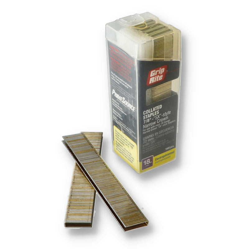 GRIP-RITE 1000pc COLLATED NARROW CROWN STAPLES 18GA 7/32x7/8'' SX STYLE