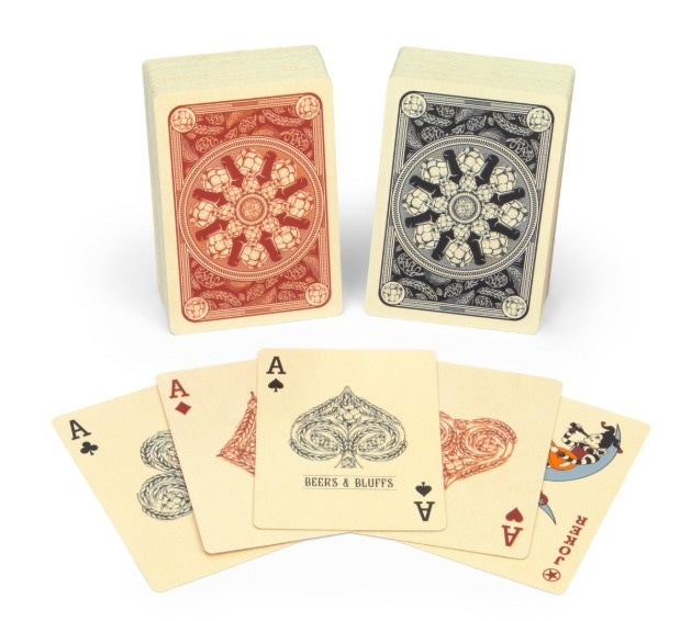 BEERS & BLUFFS 200 CHIP 2 DECK POKER CHIP SET IN BEER TIN