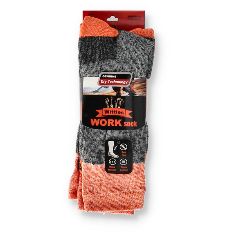WITTIES WORK SOCK 2pr CHARCOAL ORANGE sz10-13
