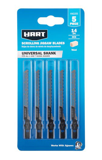HART 5PC 14 TPI HSS JIGSAW BLADES WITH UNIVERSAL SHANK -NO ADVERTISING OR INTERNET SALES
