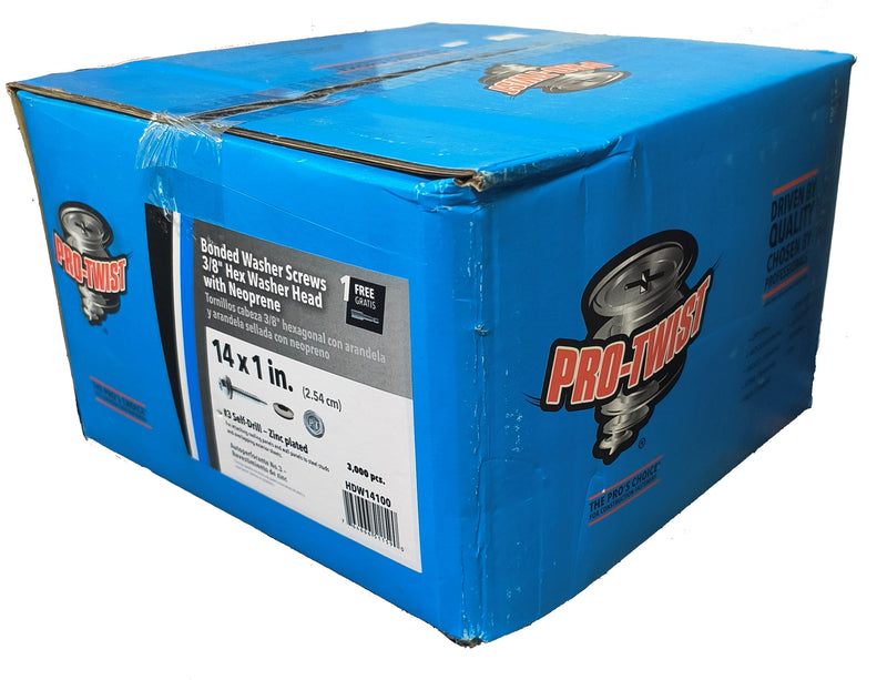 PRO-TWIST 3,000PC BONDED WASHER SCREWS SELF DRILLING #14x1'' 3/8 NEOPRENE HEAD