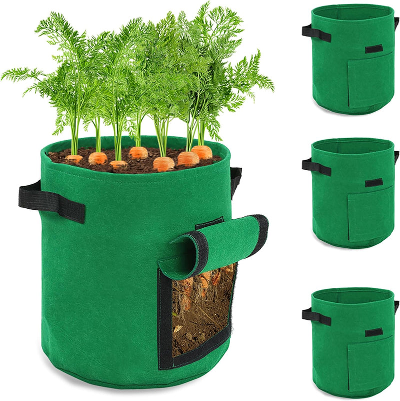 7PENN 4 PACK 10 GALLON FELT GROW BAGS WITH WINDOWS