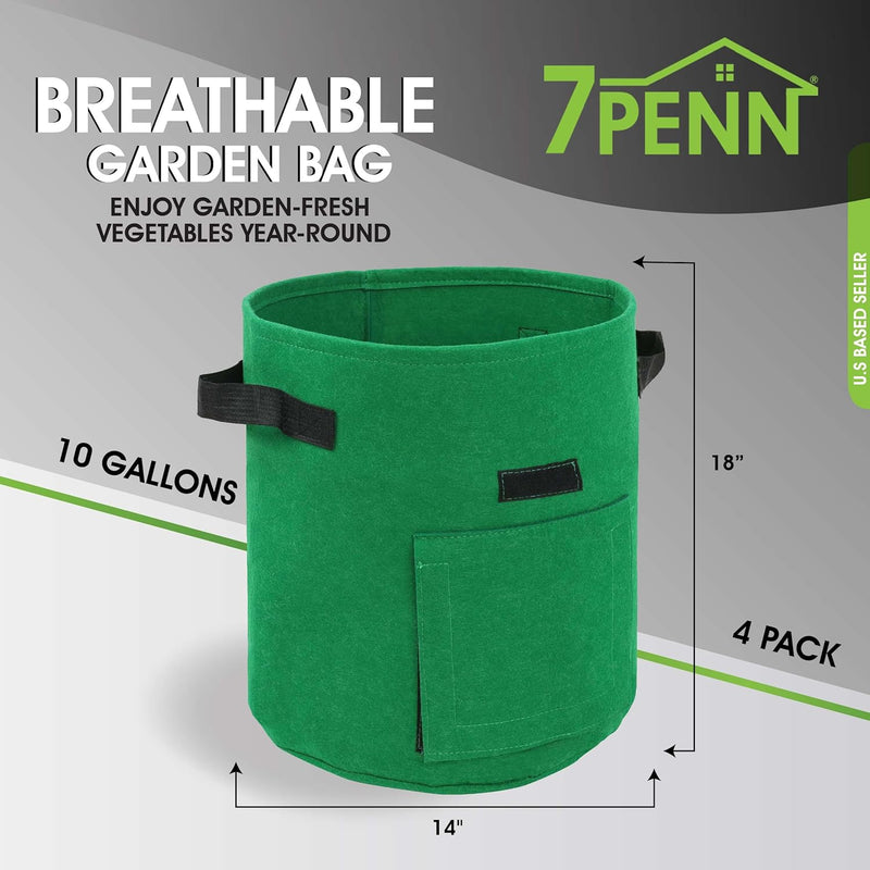 7PENN 4 PACK 10 GALLON FELT GROW BAGS WITH WINDOWS