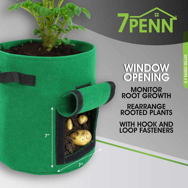 7PENN 4 PACK 10 GALLON FELT GROW BAGS WITH WINDOWS