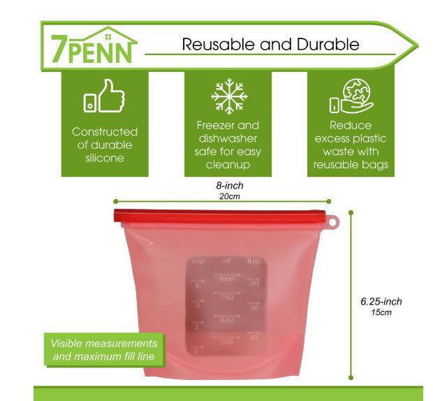 7Penn 1000mL Red Silicone Food Storage Bag