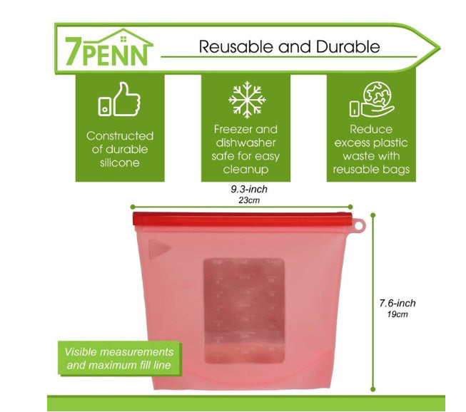 7Penn Silicone Food Storage Bag 1500mL - Red