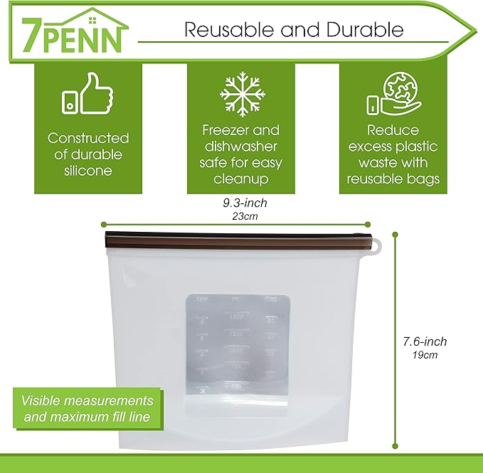 Silicone Food Store Bag 1500mL-Clear 7Penn