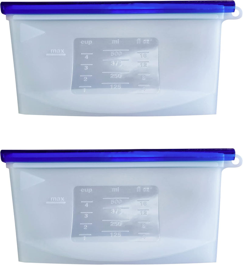 7PENN 2PK 500ML REUSABLE SILICONE FOOD BAGS GREEN