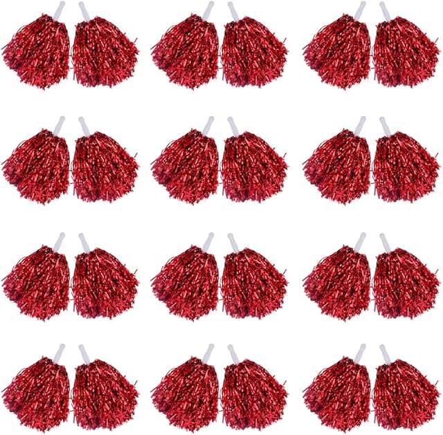 7PENN 12 PAIR RED FOIL POM POMS