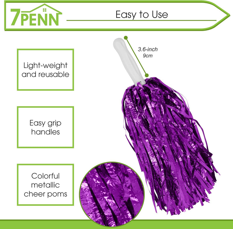7PENN 12 PAIR PURPLE FOIL POM POMS