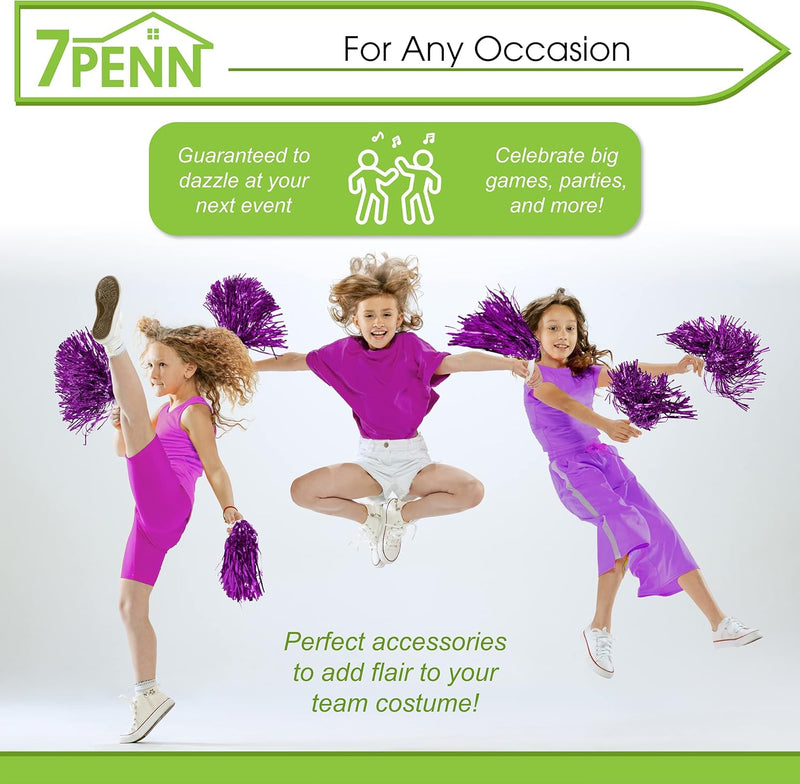 7PENN 12 PAIR PURPLE FOIL POM POMS