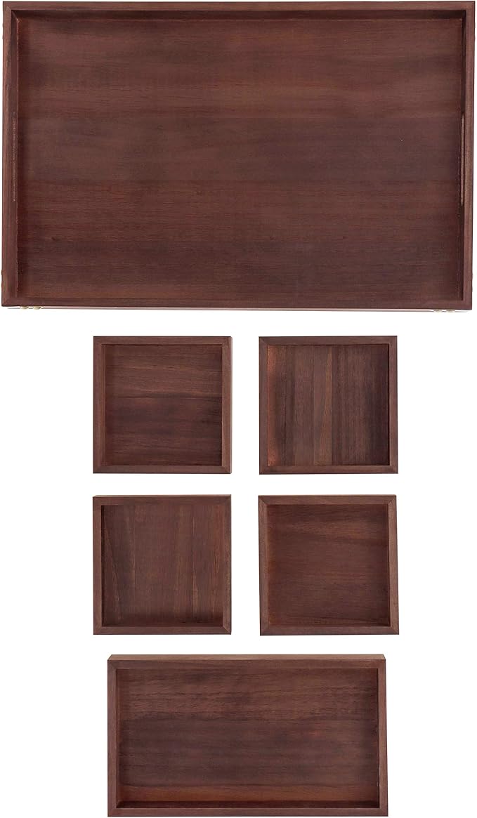 7PENN WOOD SERVING TRAY WITH 5 INSERT TRAYS