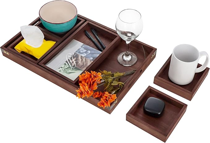 7PENN WOOD SERVING TRAY WITH 5 INSERT TRAYS