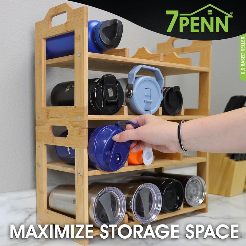 7PENN 4 TIER BAMBOO WATER BOTTLE STORAGE RACK