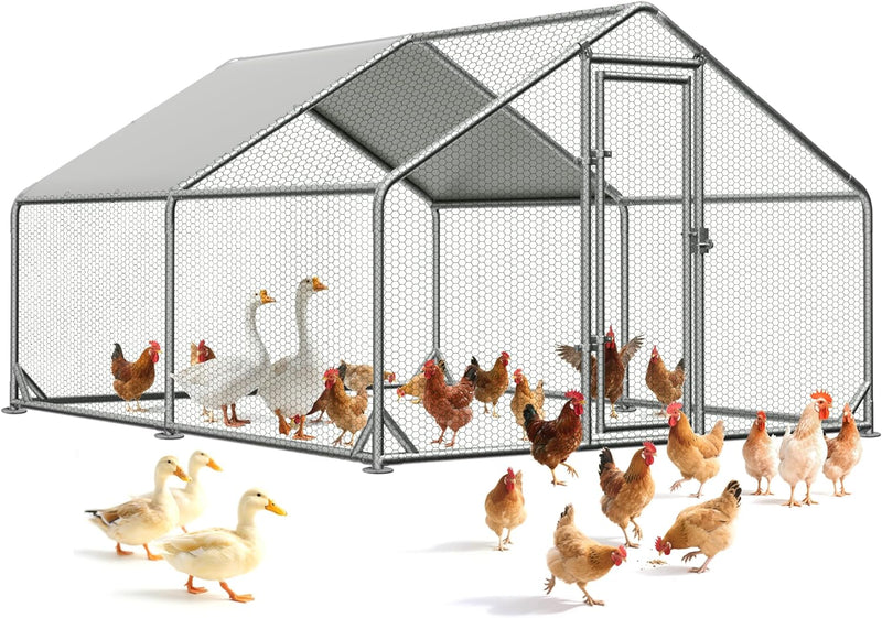 10X13.2X6.4 Foot Metal Chicken Coop with Cover Large Metal for Chickens, Ducks, Other Small Animals. Yard/Farm/Ranch Outdoor Fresh Egg Supplies.