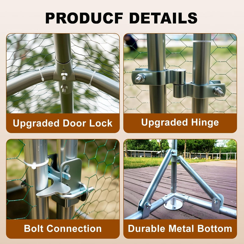 10X13.2X6.4 Foot Metal Chicken Coop with Cover Large Metal for Chickens, Ducks, Other Small Animals. Yard/Farm/Ranch Outdoor Fresh Egg Supplies.