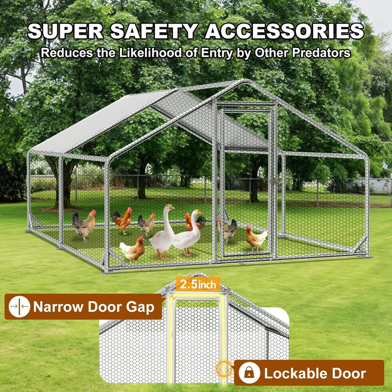 10X13.2X6.4 Foot Metal Chicken Coop with Cover Large Metal for Chickens, Ducks, Other Small Animals. Yard/Farm/Ranch Outdoor Fresh Egg Supplies.