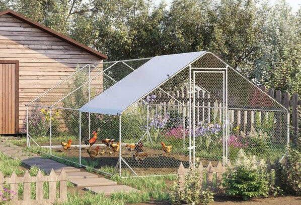 10X20X6.4 Foot Metal Chicken Coop with Cover Large Metal for Chickens, Ducks, Other Small Animals. Yard/Farm/Ranch Outdoor Fresh Egg Supplies.