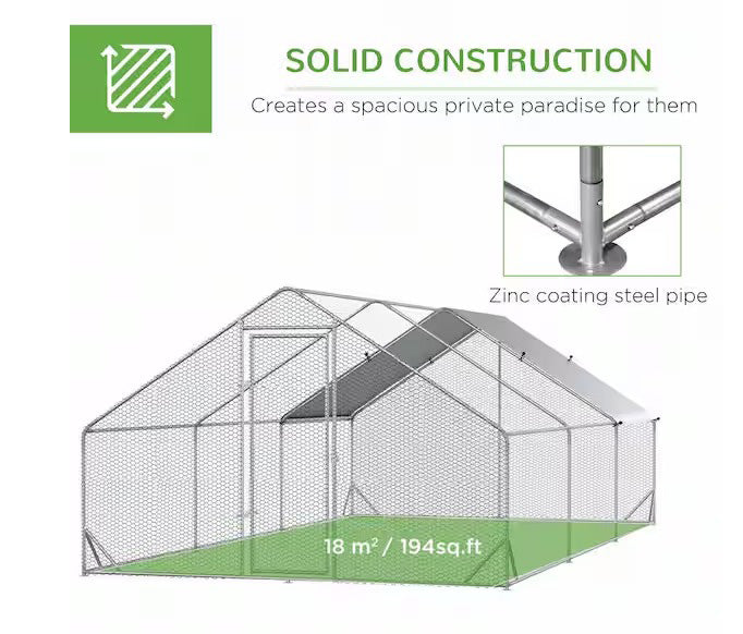 10X20X6.4 Foot Metal Chicken Coop with Cover Large Metal for Chickens, Ducks, Other Small Animals. Yard/Farm/Ranch Outdoor Fresh Egg Supplies.