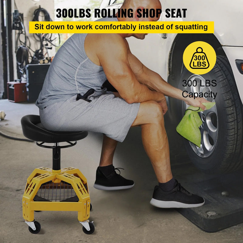 VEVOR ROLLING GARAGE STOOL 300LB  24-28.7'' ADJUSTABLE HEIGHT
