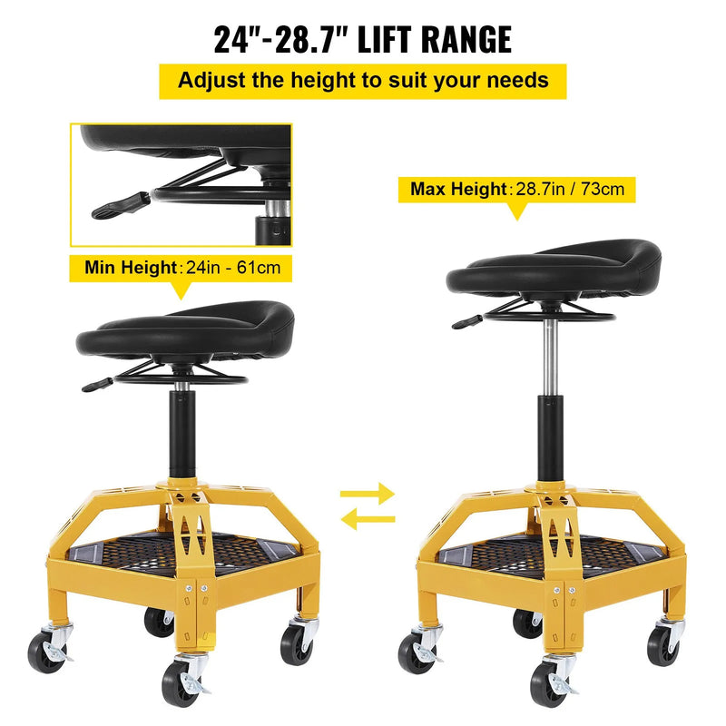 VEVOR ROLLING GARAGE STOOL 300LB  24-28.7'' ADJUSTABLE HEIGHT