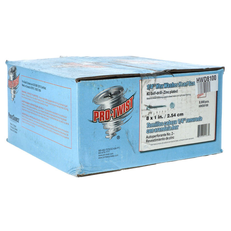 PRO-TWIST 8000PC 1/4'' HEX WASHER HEAD SELF DRILLING SCREW 1'' #8 #2PH