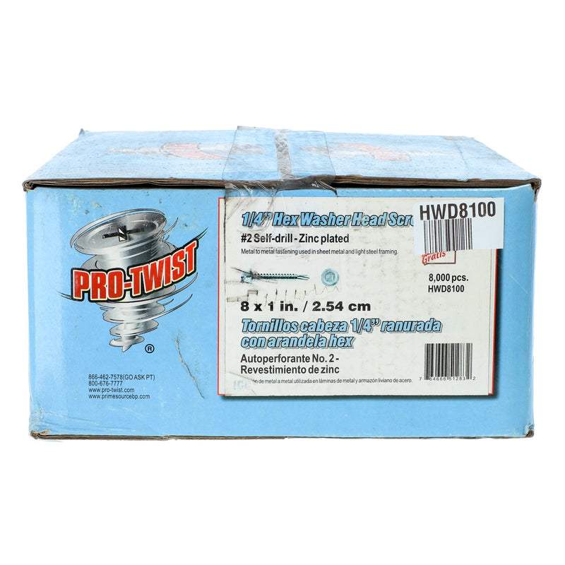 PRO-TWIST 8000PC 1/4'' HEX WASHER HEAD SELF DRILLING SCREW 1'' #8 #2PH
