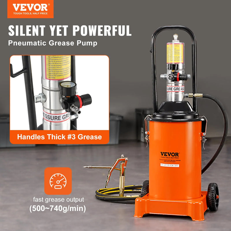 VEVOR 3 GALLON AIR OPERATED GREASE PUMP WITH 13' HOSE & GREASE GUN