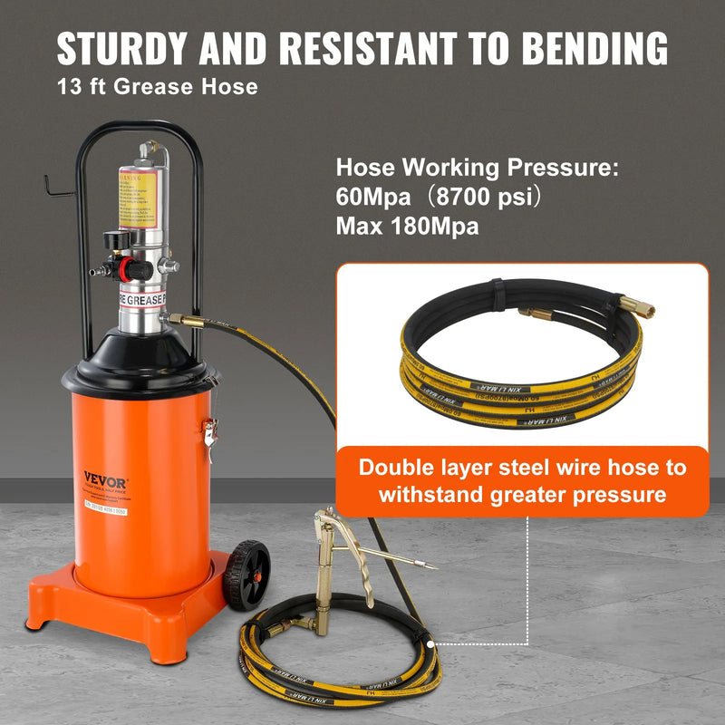 VEVOR 3 GALLON AIR OPERATED GREASE PUMP WITH 13' HOSE & GREASE GUN