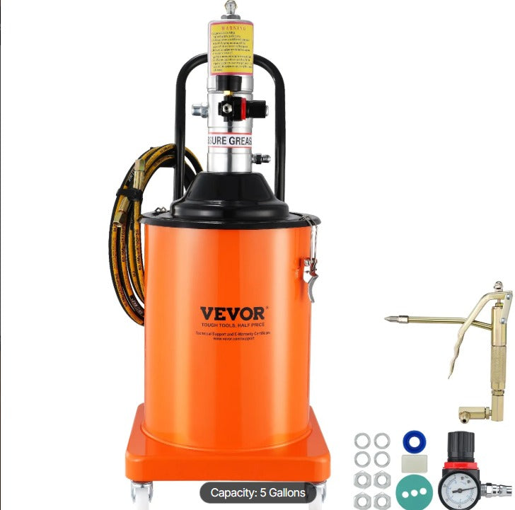 VEVOR 5 GALLON AIR OPERATED GREASE PUMP WITH 13' PRESSURE HOSE & GREASE GUN