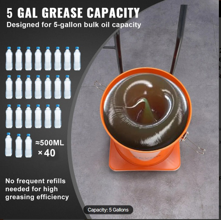 VEVOR 5 GALLON AIR OPERATED GREASE PUMP WITH 13' PRESSURE HOSE & GREASE GUN