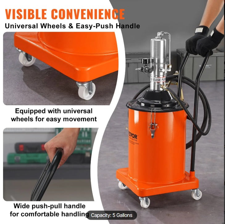 VEVOR 5 GALLON AIR OPERATED GREASE PUMP WITH 13' PRESSURE HOSE & GREASE GUN