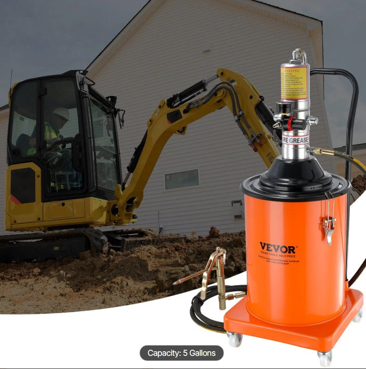VEVOR 5 GALLON AIR OPERATED GREASE PUMP WITH 13' PRESSURE HOSE & GREASE GUN